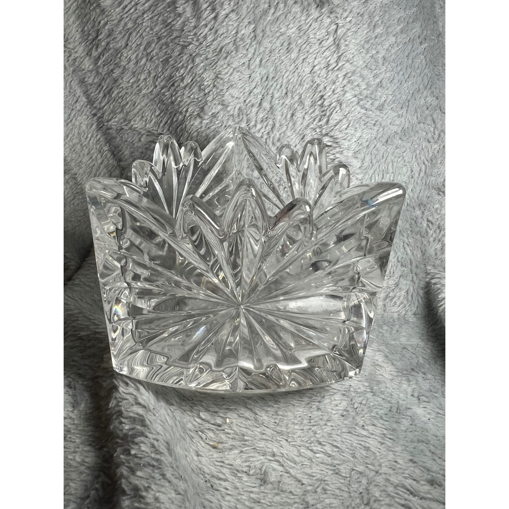 Vintage Cut Crystal Triangle‎ Vase or Votive Holder Starburst 5.5" Heavy Glass